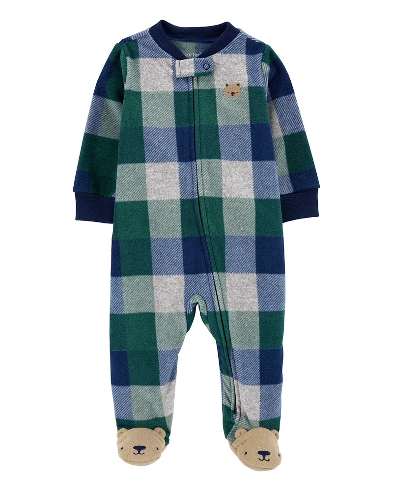 Baby Plaid Bear Fleece Zip-Up Footie Sleep & Play Pajamas