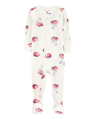 Toddler Fire Truck Print Waffle Knit Footie 1-Piece Pyjamas