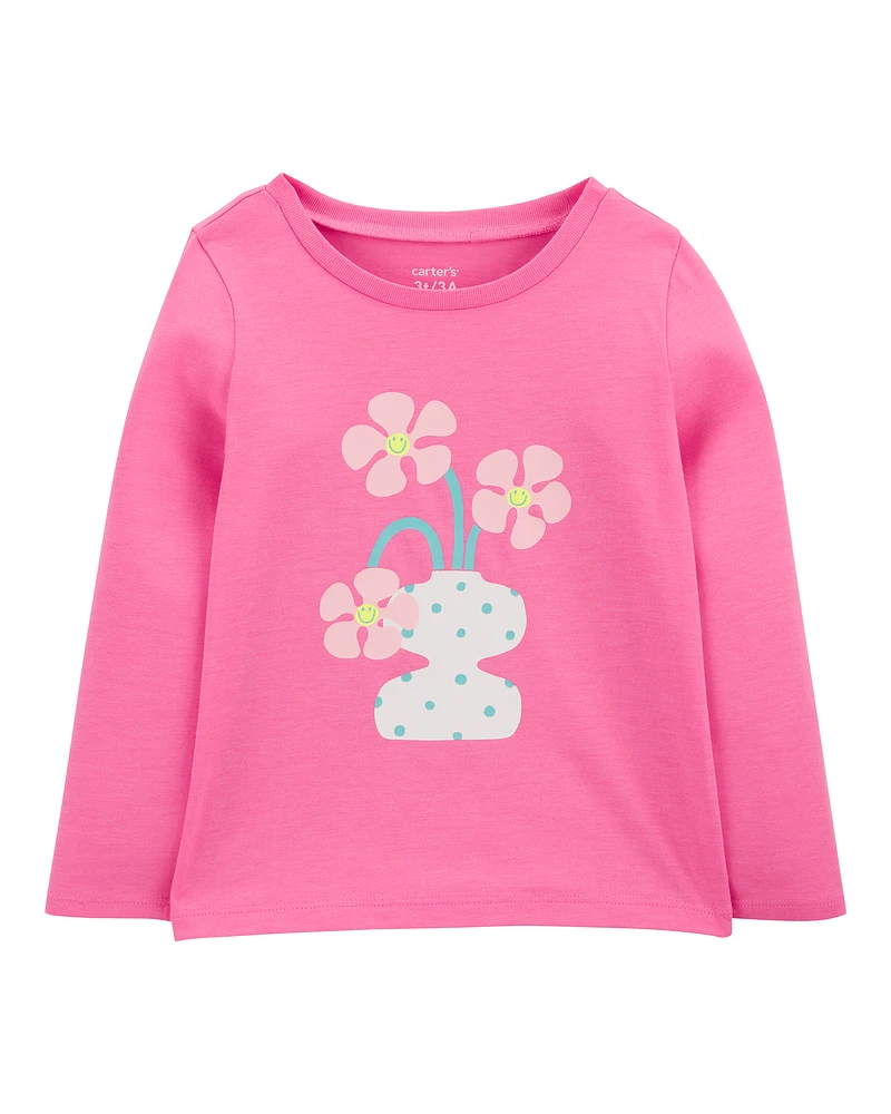 Toddler Flower Cotton Blend Graphic Tee