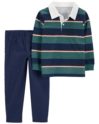 2-Piece Striped Rugby Polo & Pant Set