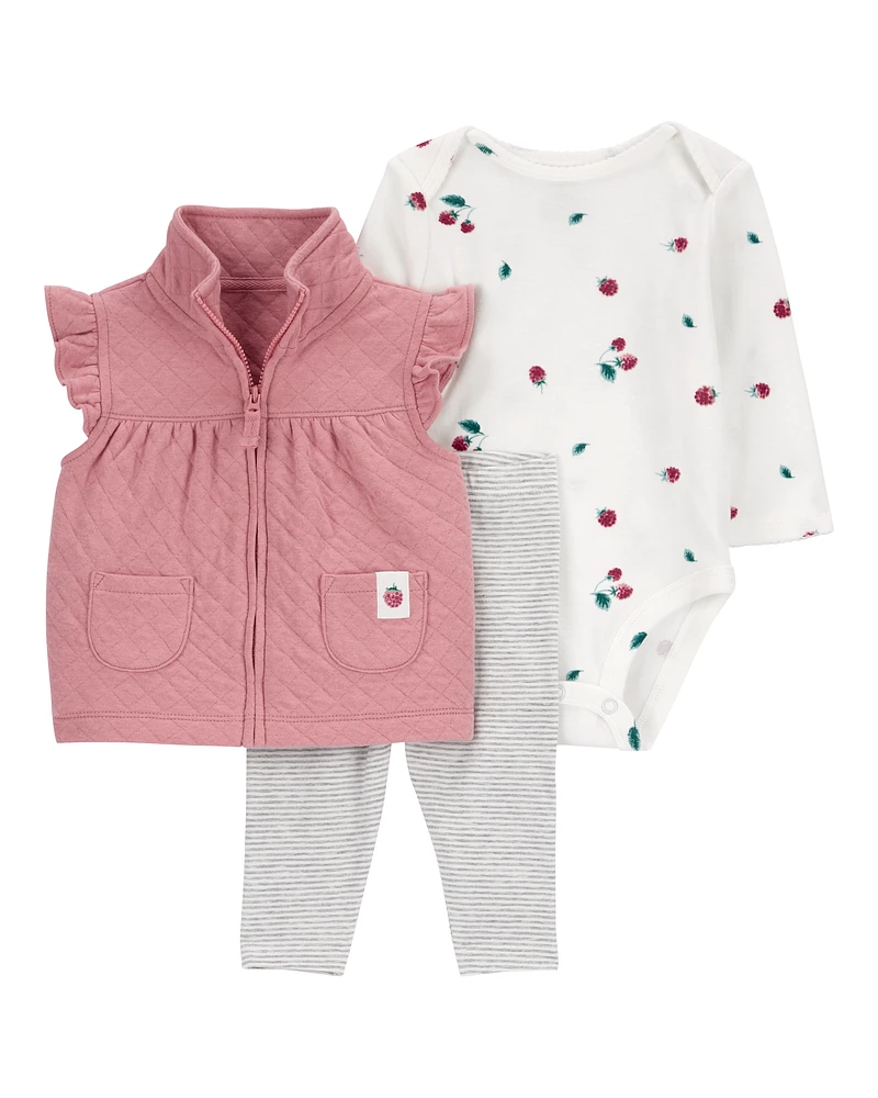 Baby 3-Piece Quilted Little Vest Set