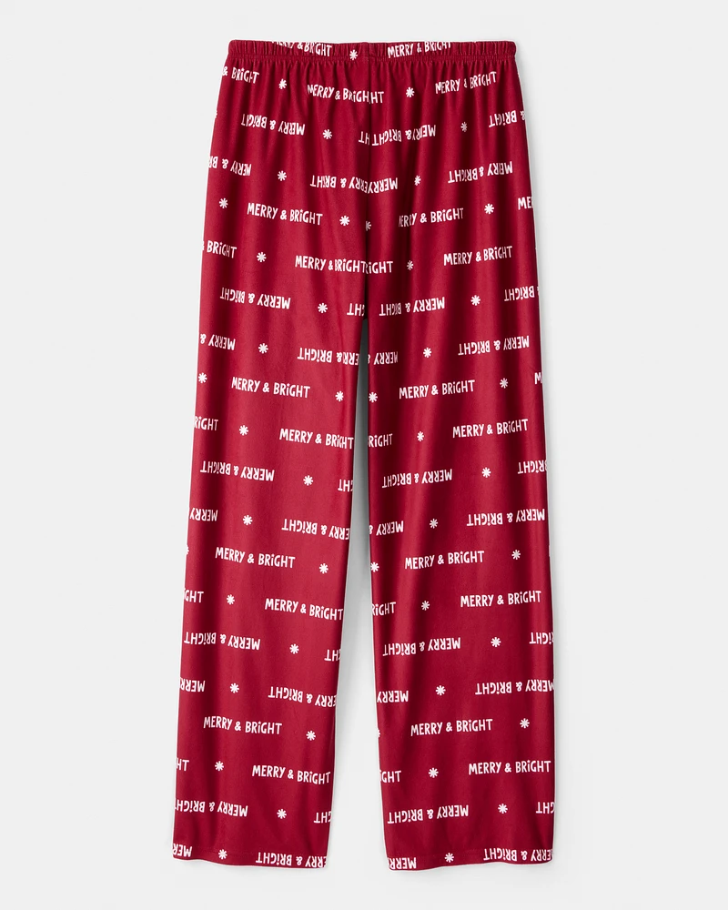 Adult Merry & Bright Christmas Loose Fit Pajama Bottoms - Red