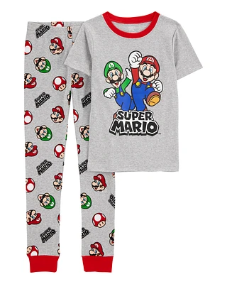 Kid Super Mario Snug Fit Cotton 2-Piece Pyjamas - Heather