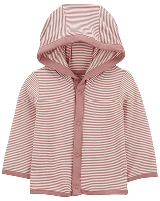 Baby Pink & White PurelySoft Jersey Hooded Cardigan