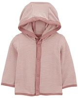 Baby Pink & White PurelySoft Jersey Hooded Cardigan