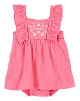 Baby Floral Flutter Bodysuit Dress - Pink