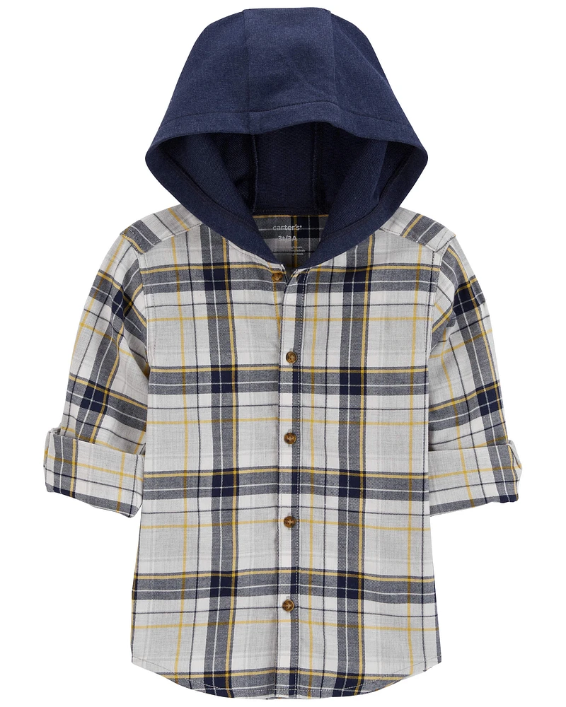 Baby Plaid Hooded Button-Down Shirt