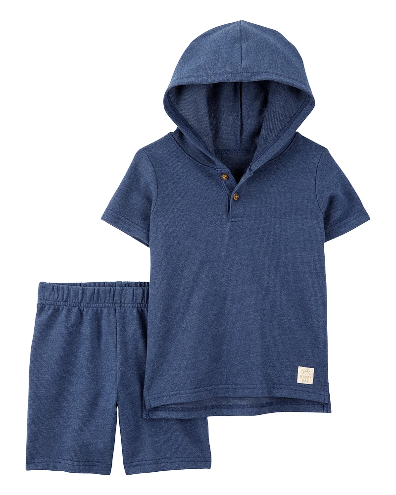 Toddler 2-Piece Hooded Henley & Short Set