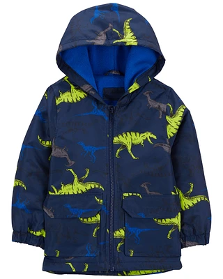 Fleece-Lined Dino Print Rain Jacket