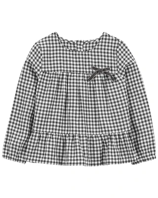 Baby Checkered Twill Long-Sleeve Fashion Top