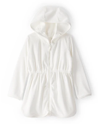 Toddler Hooded Terry Cloth Swim Cover-Up Dress - White