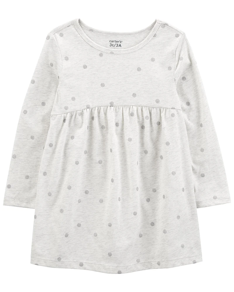 Toddler Glitter Polka Dot Long-Sleeve Jersey Dress