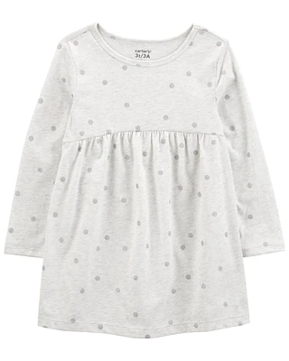 Toddler Glitter Polka Dot Long-Sleeve Jersey Dress