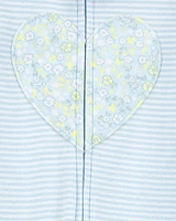 Baby Heart Striped Snug Fit Cotton Footie 1-Piece Pyjamas - Blue