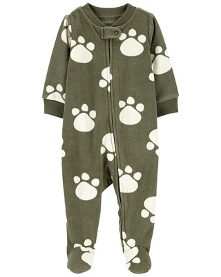 1-Piece Dog Print Fleece Footed PJs