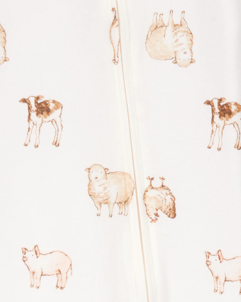 Baby Farm Animals Print 2-Way Zip PurelySoft Sleeper Pyjamas - Ivory