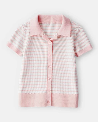 Kid Striped Button-Front Long-Sleeve Tee
