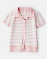 Kid Striped Button-Front Long-Sleeve Tee