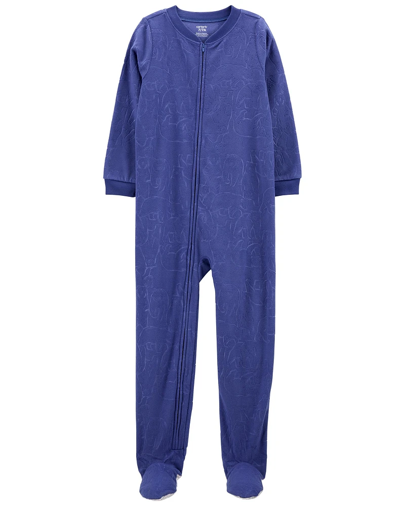 Kid 1-Piece Bear Burn Out Fleece Footie Pyjamas