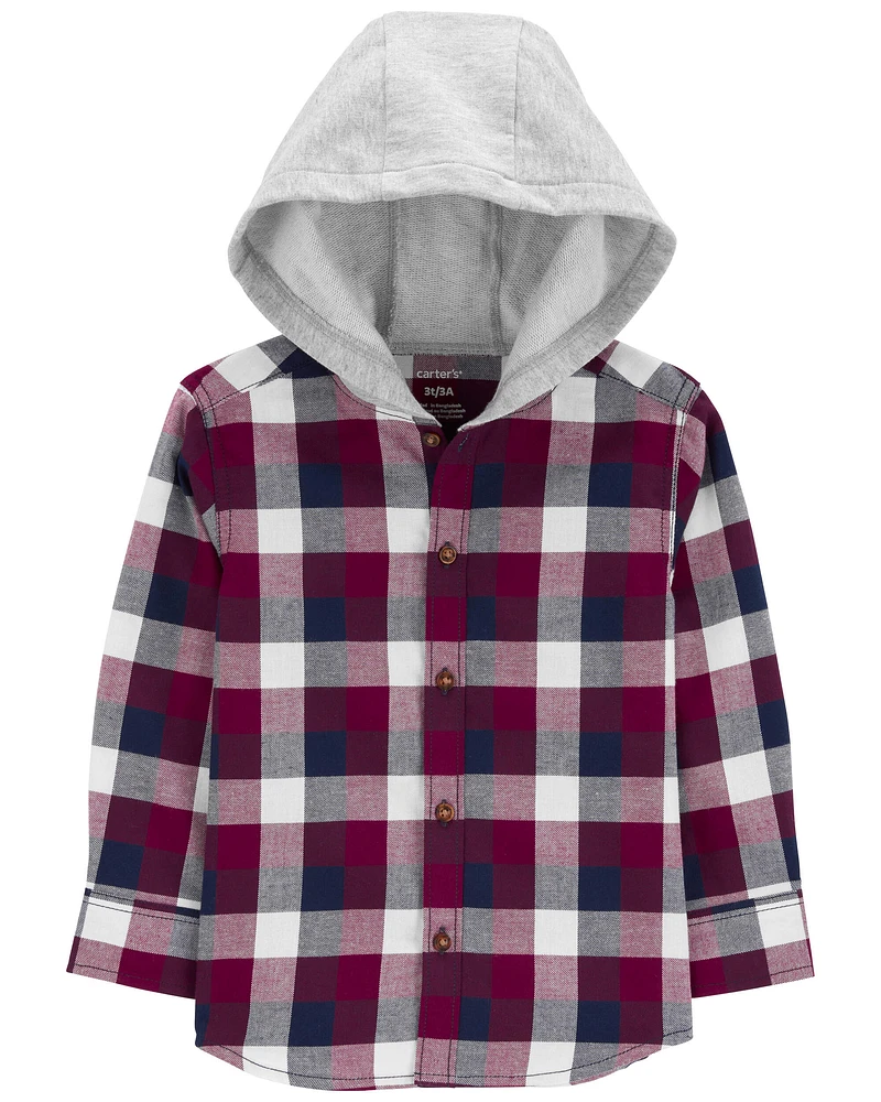 Baby Plaid Hooded Button-Front Shirt