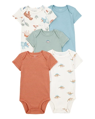 Baby 5-Pack Dinosaur Short-Sleeve Cotton Bodysuits