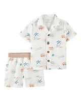 Toddler Tropical Print Loose Fit 2-Piece Pyjamas - White