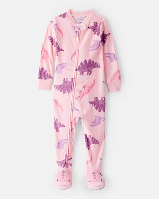 Toddler Girl Dinosaur Loose Fit 2-Way Zip 1-Piece pyjamas - Pink