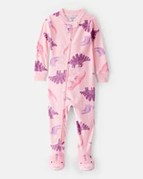 Toddler Girl Dinosaur Loose Fit 2-Way Zip 1-Piece pyjamas - Pink