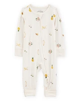 Baby Tropical Print 2-Way Zip PurelySoft Convertible Foot Sleeper Pyjamas - Ivory