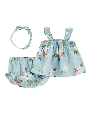 Baby 3-Piece Floral Tank & Short Set