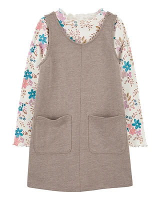 Kid 2-Piece Floral Long-Sleeve Tee & Cotton Dress Set