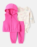 Baby Girl 3-Piece Bow Print Bodysuit, Jacket & Pant Set - Pink