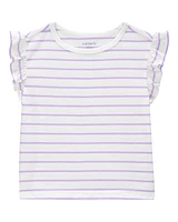 Baby Striped Flutter Short-Sleeve Tee - Purple