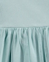 Tulle Long-Sleeve Jersey Dress