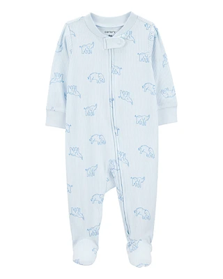 Baby Elephant Print 2-Way Zip Sleeper Pyjamas - Blue