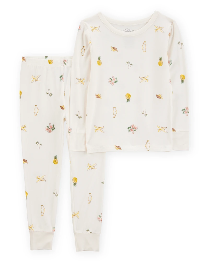 Toddler Tropical Print PurelySoft 2-Piece Pyjamas - Ivory