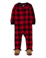 Toddler 1-Piece Buffalo Check Fleece Footie Pyjamas