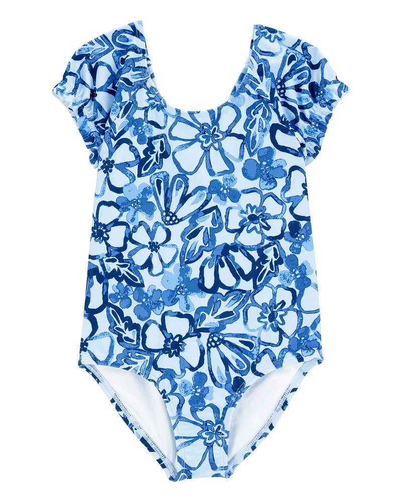 Toddler 1-Piece Floral Swimsuit - Blue