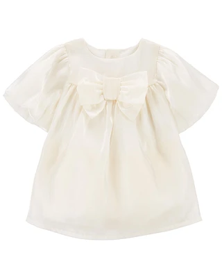 Baby Gold Cream Holiday Bow Dress