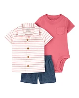 Baby Boy 3-Piece Striped Outfit Set - Red