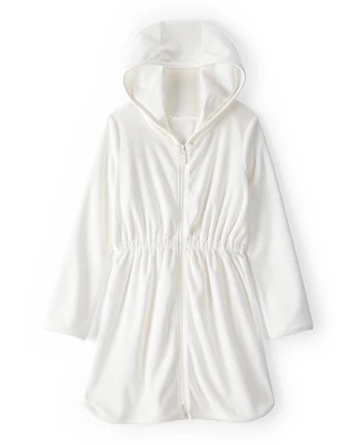 Kid Hooded Terry Cloth Swim Cover-Up Dress - White