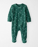 Baby Waffle Knit Sleep & Play Pajamas Made with Organic Cotton Evergreen Trees