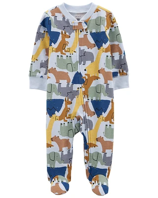 Animal 2-Way Zip Cotton Sleeper Pyjamas
