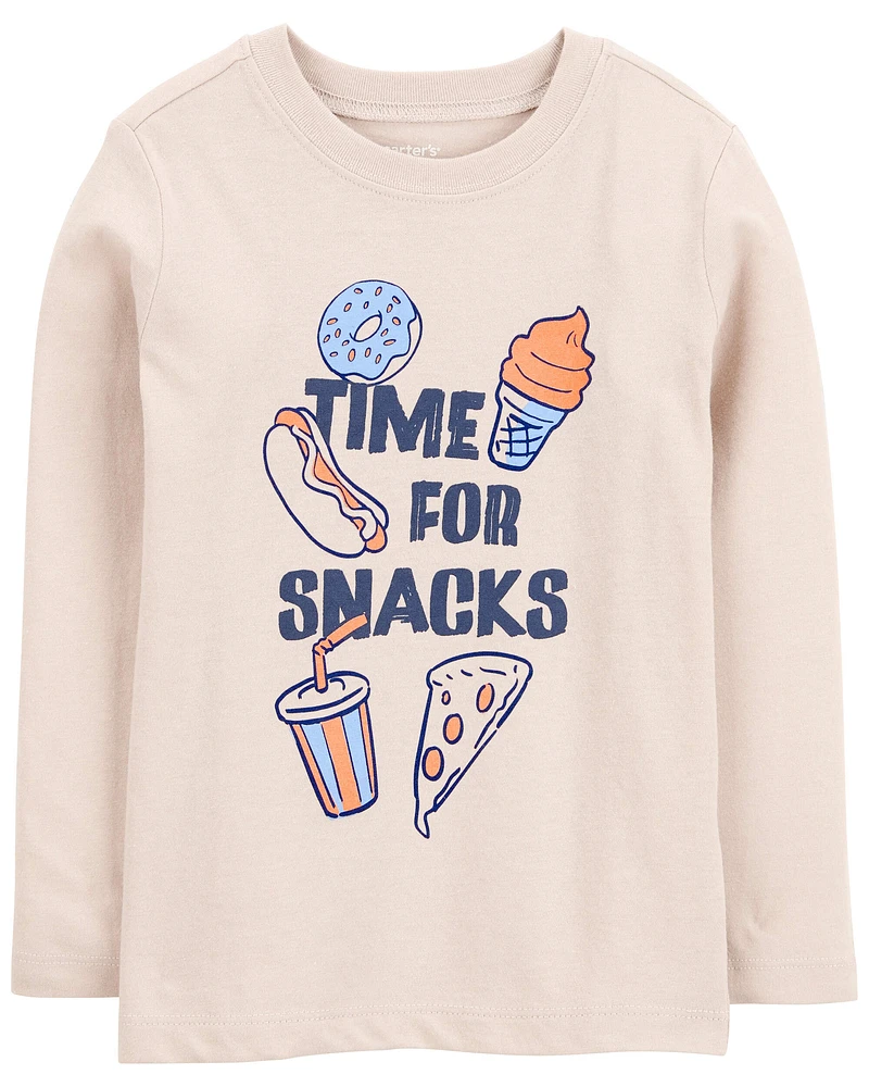 Time For Snacks Cotton Blend Long-Sleeve Tee - Khaki