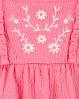 Baby Floral Flutter Bodysuit Dress - Pink