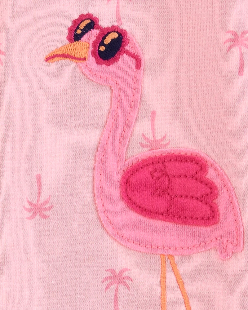 Baby Girl Flamingo Print Snug Fit Cotton Footie 1-Piece Pyjamas - Pink