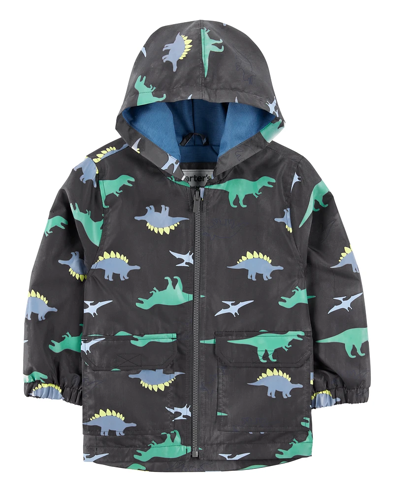 Toddler Dinosaur Colour Changing Rain Jacket - Grey