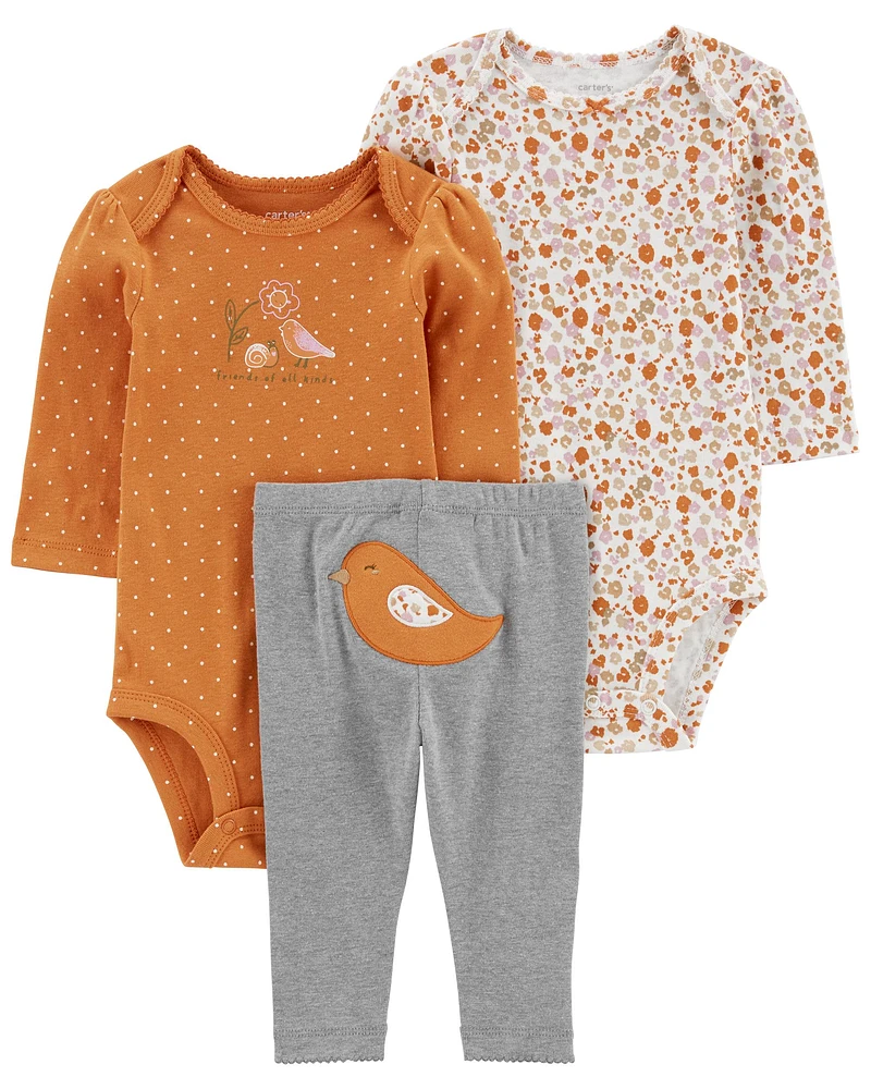 Baby 3-Piece Floral Bird Print Set