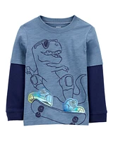 Baby Dinosaur Cotton Blend Long-Sleeve Tee - Blue