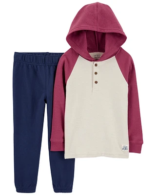 Toddler 2-Piece Hooded Henley Tee & Pull-On Pant Set